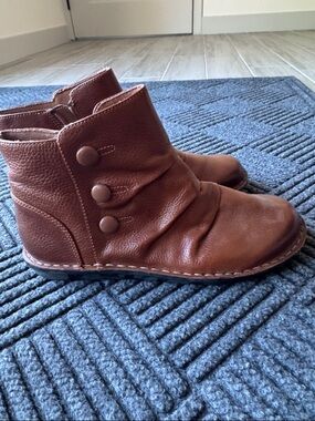 Brown Leather Button Ankle Boots